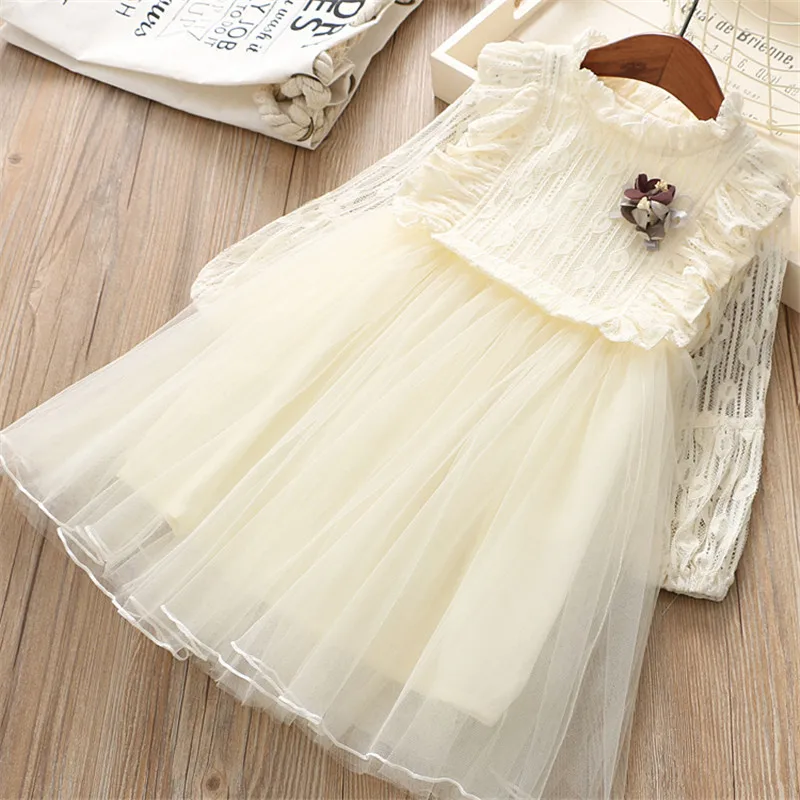 0-6 years High quality girl dress 2019 autumn new fashion solid cute flower full sleeves children clothing princess dresses | Детская