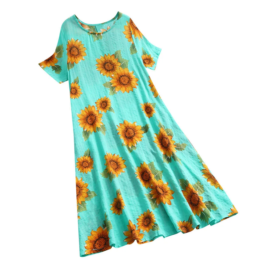 Женское свободное платье из хлопка и льна Длинные вечерние платья с круглым