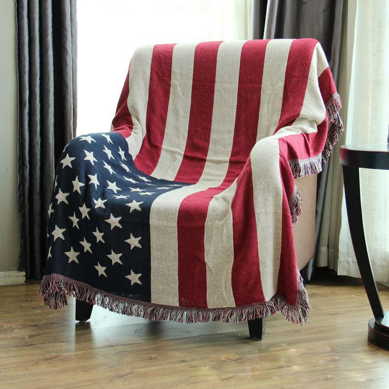 

American Flag Cotton Throw Blankets Home Decor Blanket for Sofa Piano Covers Bed Cover Carpet Tapestry Coverlet CHAUSUB
