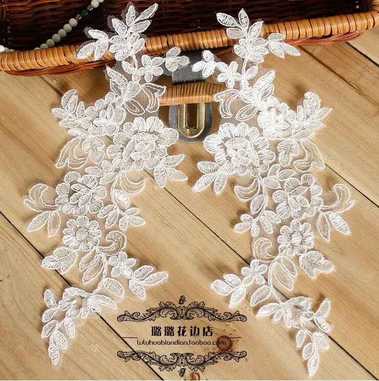 ivory 6 шт./3 пары 27*11 см, блестящее вышитое свадебное платье с блестками, свадебное декоративное шитье, Кружевная аппликация, отделка, ремесло - Цвет: ivory