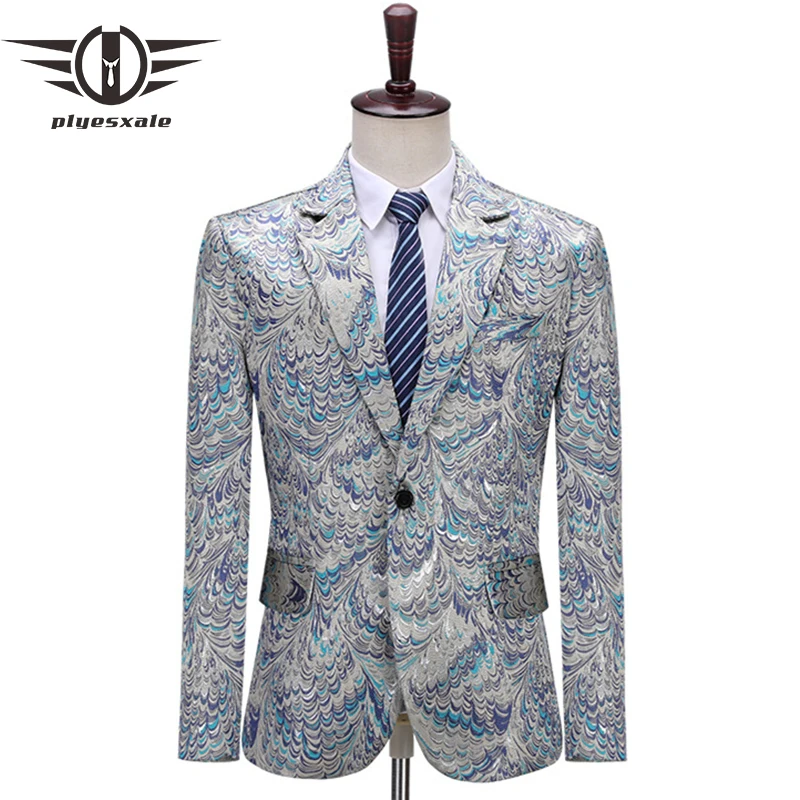 

2019 Peacock Pattern Jacquard Blazer For Men 4XL Men's Slim Fit Blazers Autumn Mens Party Prom Blazer High Quality Vintage Q612