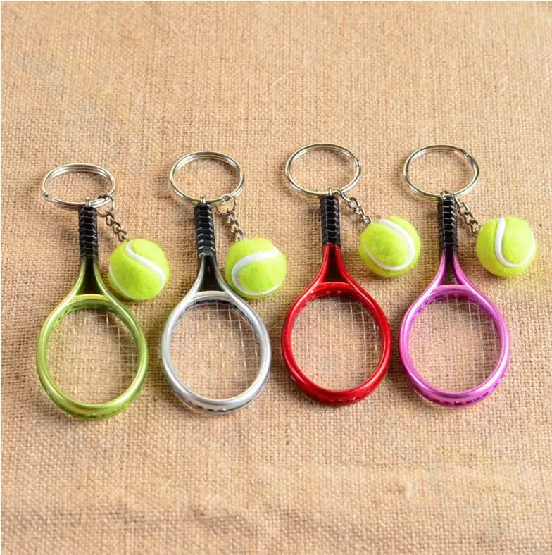 Tennis racket Брелок для ключей с бильярдным шаром из ПВХ, мини брелок для ключей для бильярда, мужские автомобильные брелки, спортивные сувениры, вечерние подарки для школы, подарок на день рождения - Цвет: Tennis racket