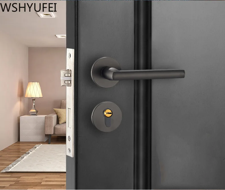 Высококачественная Черная дверная ручка для спальни дома бесшумный дверной