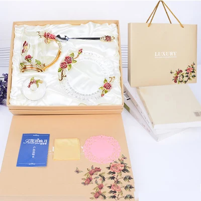 tall Gift box Креативные винтажные эмалированные стеклянные чашки с розовой ручкой, стильные с крышкой, бабочкой на корпусе, стеклянные кофейные чашки, чайные чашки, подарок - Цвет: tall Gift box