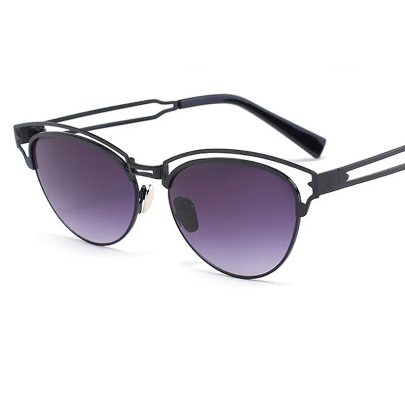 Женская мода Марка Дизайн Кошачий Глаз Солнцезащитные Очки Металлический Каркас