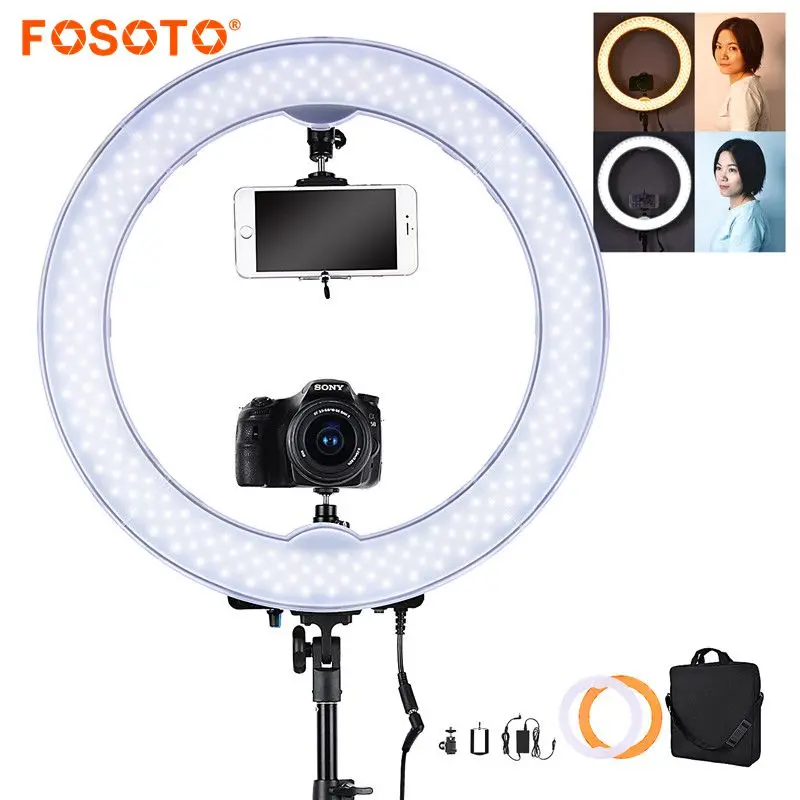 Fosoto 55W 5500K 240 светодиодный косметический фотографический светильник ing с регулируемой яркостью для камеры, фото, видео телефона, кольцевой светильник для фотосъемки, лампа и батарейный отсек