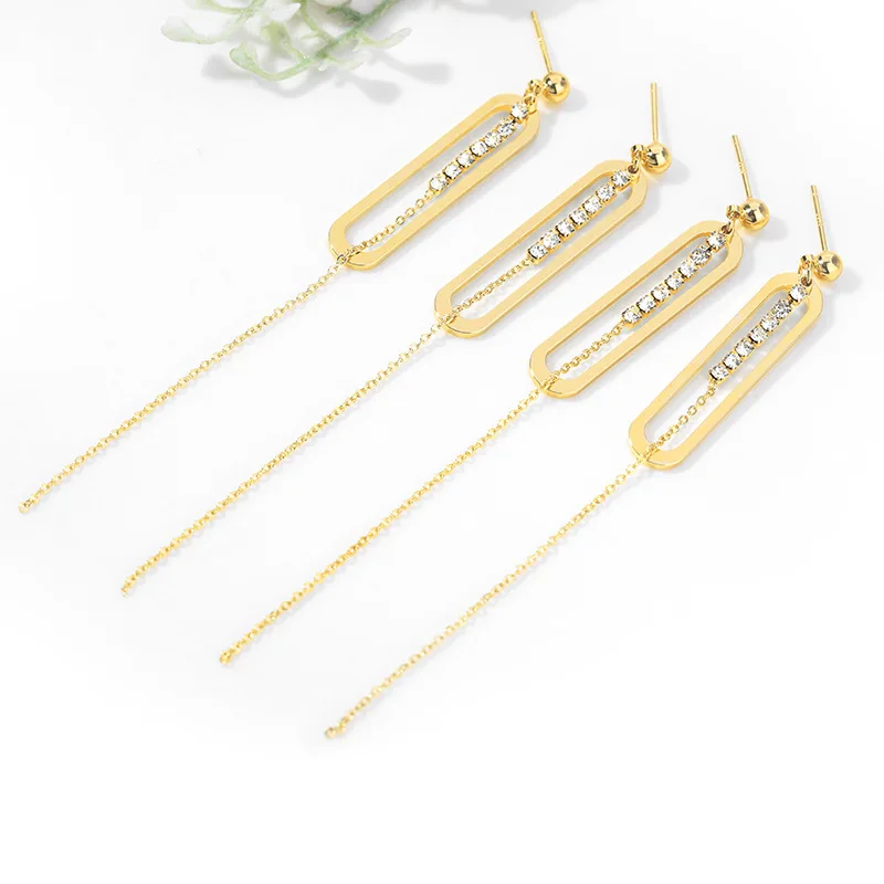 

(93)2PCS 8x91MM 24K Gold Color Plated Brass Rectangle with Tassel Chain High Quality DIY Jewelry Making Findings