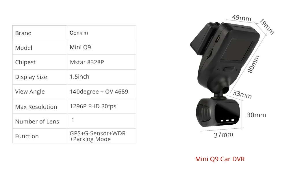Conkim Новое поступление мини Q9 тире Камера автомобиля DVR конденсатор 1296P 1080P Full HD Скрытая камера в автомобиль gps LDWS режим парковки+ 32 ГБ памяти
