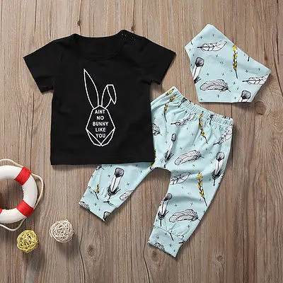 2017 Baby Girl Clothes Summer Boys Clothing Sets Short Sleeve T shirt +Triangular towel + pantsRoupas Bebe Infant 3PC | Детская одежда