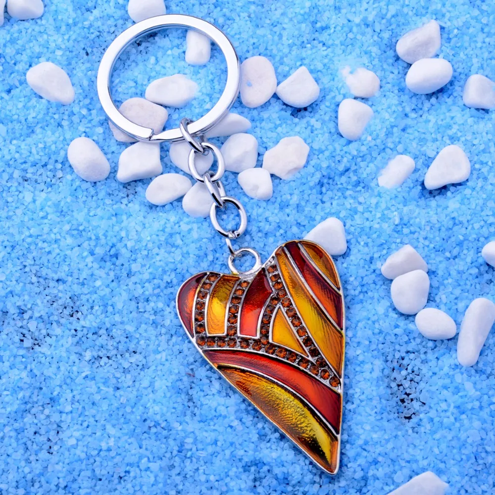 12 шт./лот Нежная любовь кулон-сердце брелок эмаль кристалл кольцо для ключей с