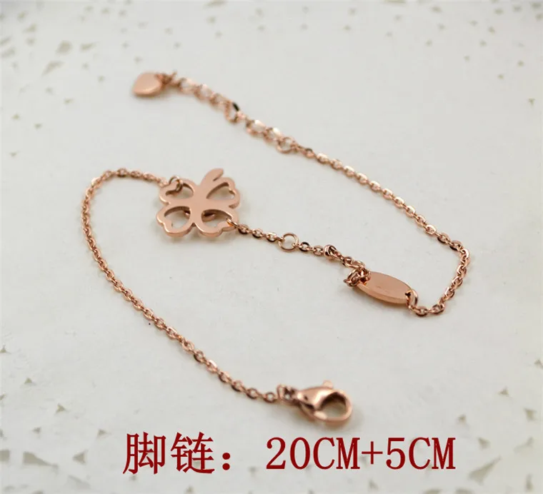 

YUNRUO Titanium Steel Rose Gold Color Lucky Clover Anklet Woman Fashion Jewelry Accessories Wholesale Never Fade Free Shipping