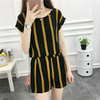 youth clothing 2 piece set summer clothes for women new printing womens sports suit chiffon stripe t shirt short pants k4557