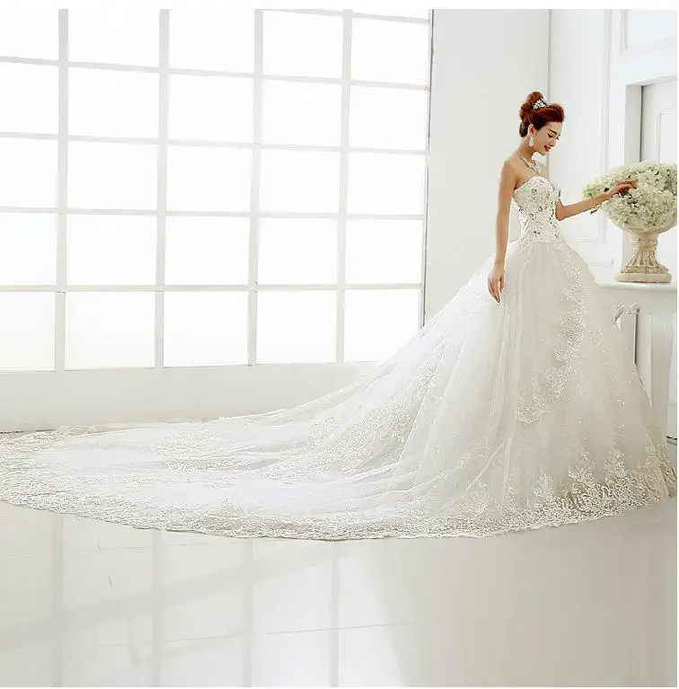 2015 bride slim tube top big train diamond strap wedding dress princess | Свадьбы и торжества