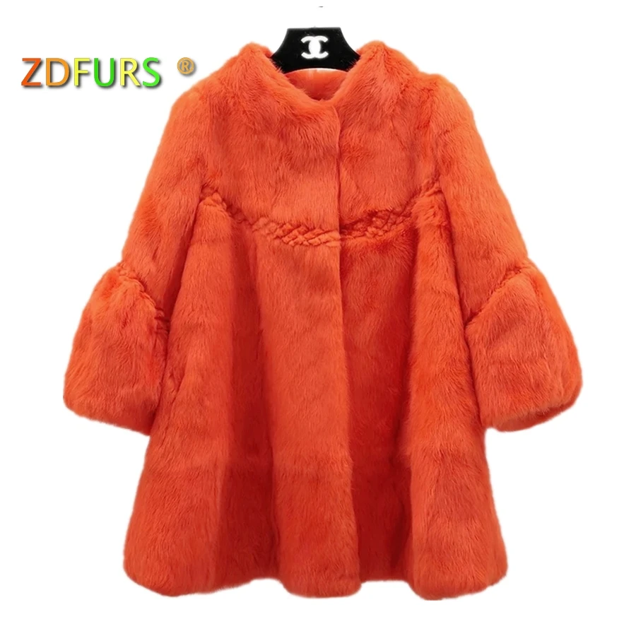 ZDFURS* элегантный воротник-стойка с волнистым вырезом, натуральным кроличьим мехом, пальто, верхняя одежда женская зимняя Свободная куртка из натурального меха