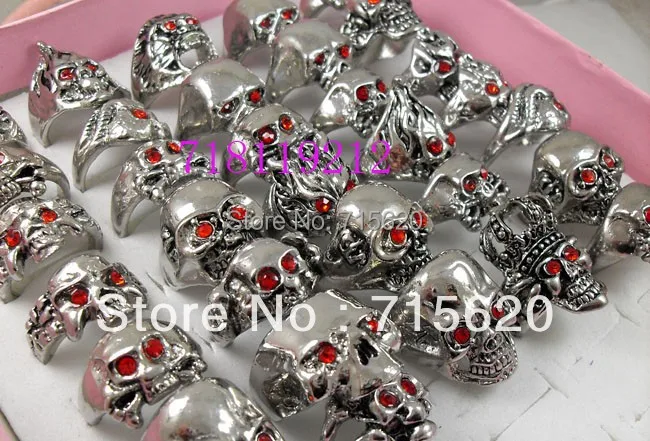 36 шт мужские серебряные черепа красные глаза смешанные готические байкерские