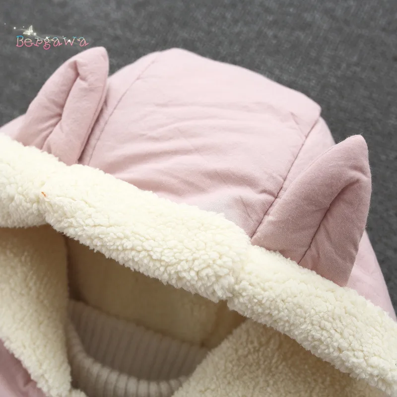 Теплые зимние вельветовые парки с капюшоном и ушками для новорожденных девочек