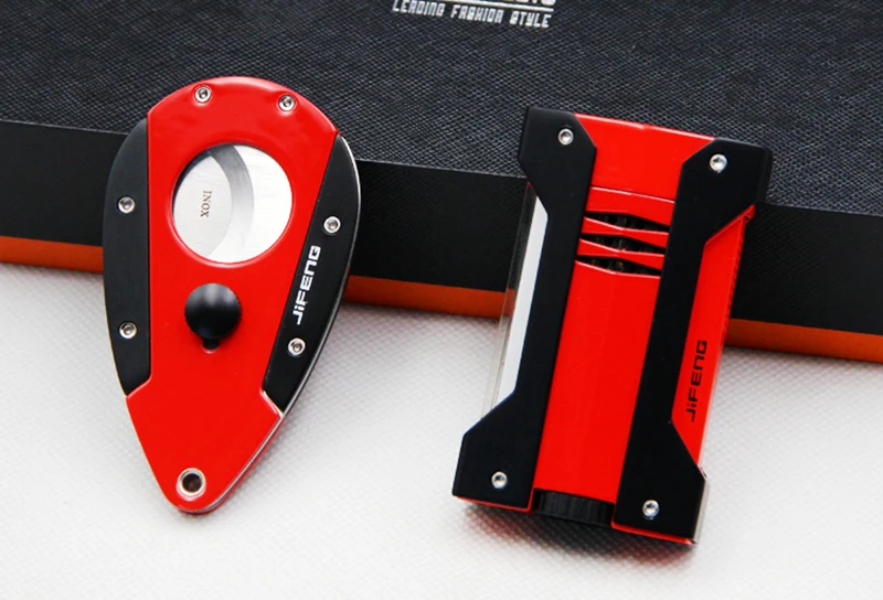 Fine Quality JiFENG Cigar Set With Red Color Lighter And Sharp Stainless Steel Blade Scissors Professional Tool | Дом и сад