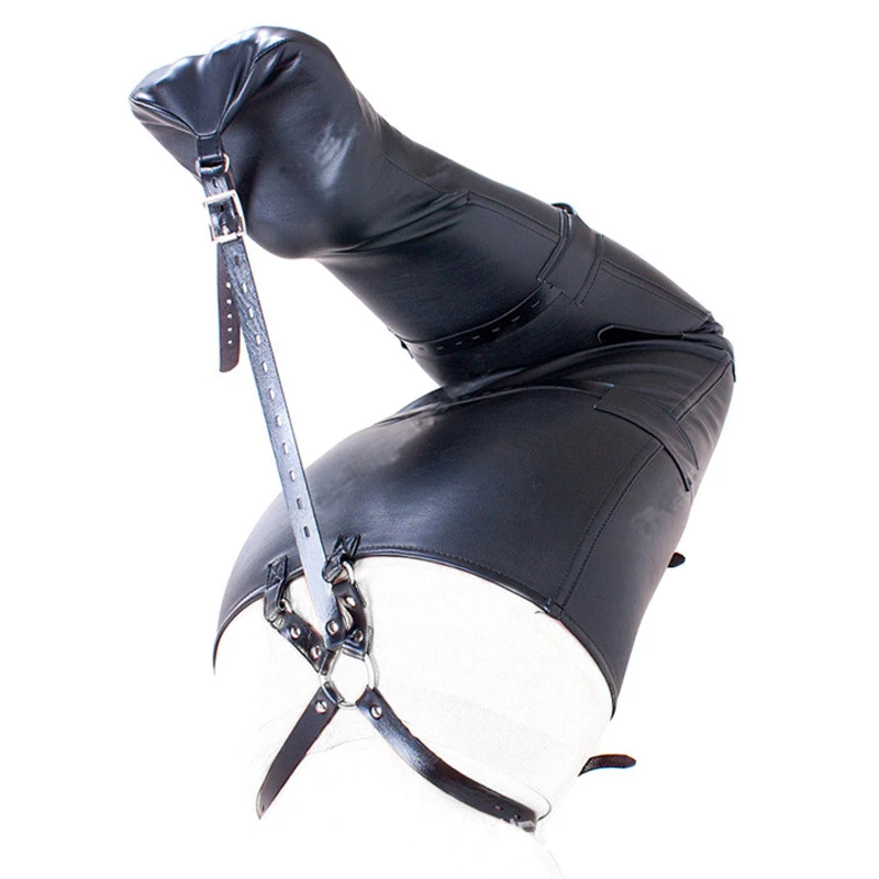 Сексуальная привязанность кожаная перевязка для ног куртка с прорезями тела