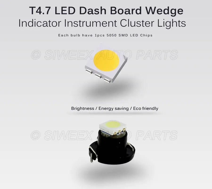 Светодиодные лампы для приборной панели автомобиля 10 шт. T4.7 NW8 5050 SMD индикаторные