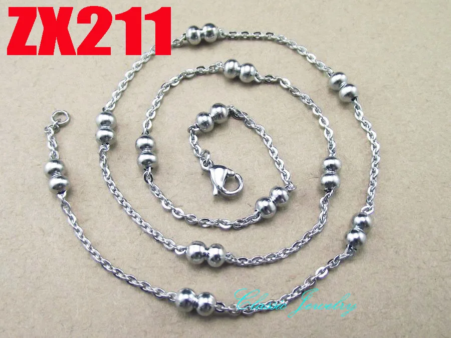 Оптовая продажа 14 &quot 38&quot Длина 4 мм двойной шар ожерелье из нержавеющей стали