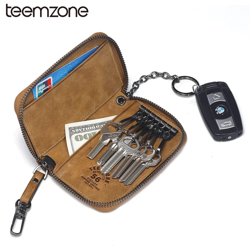 Teemzone Высокое качество Натуральная кожа коровья мужская сумка для ключей брелок