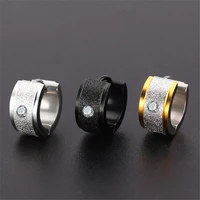 new punk black color ear clip for women men scrub stainless steel crystal stud earrings fashion jewelry gifts