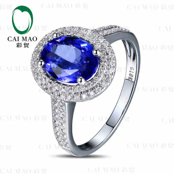 

CaiMao 18KT/750 White Gold 2.26 ct Natural IF Blue Tanzanite AAA 0.38 ct Full Cut Diamond Engagement Gemstone Ring Jewelry