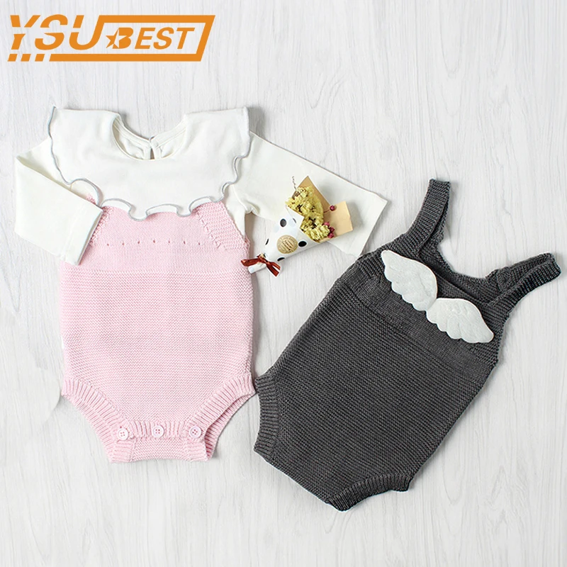 Комбинезон для маленьких девочек 2017 Хлопковый вязаный комбинезон мальчиков и