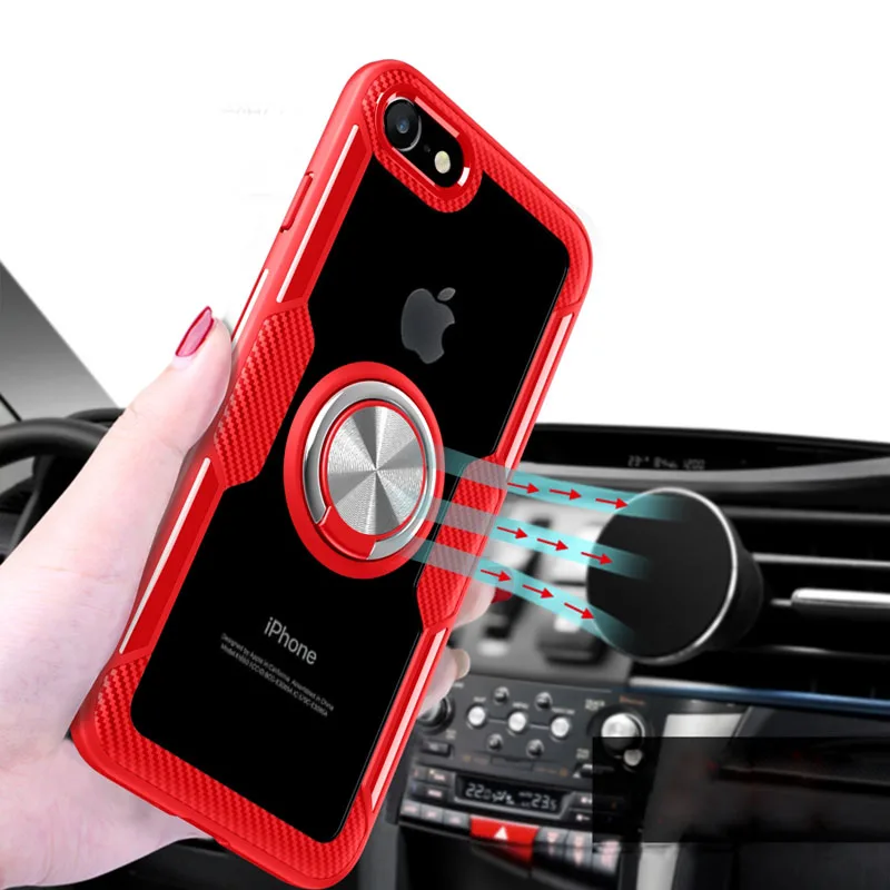 Чехол для iPhone 7 чехол 8 Роскошный прозрачный с кольцом Магнитный i7 i8 чехол|Бамперы|