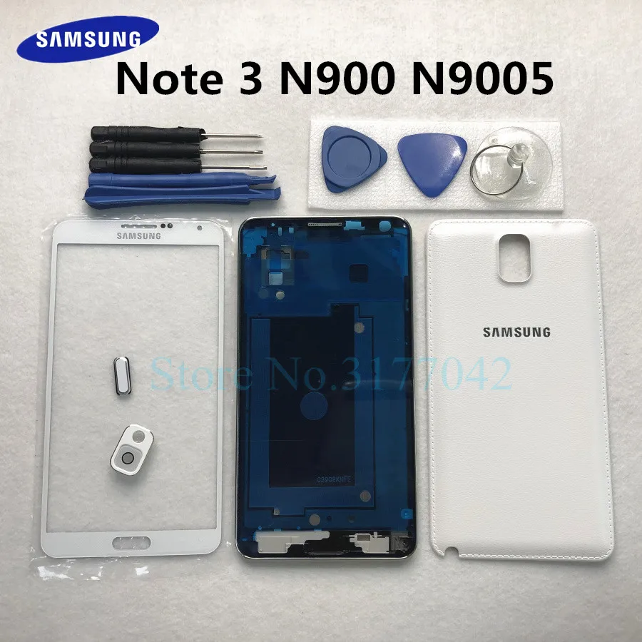 Полный корпус для Samsung Galaxy Note 3 N900 N9005 Переднее стекло средняя рамка задняя крышка