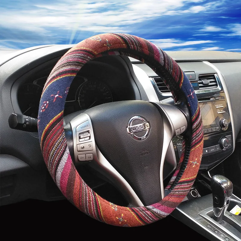 Новый Дизайн летом лен рулевого колеса автомобиля крышки Диаметр 38 см авто