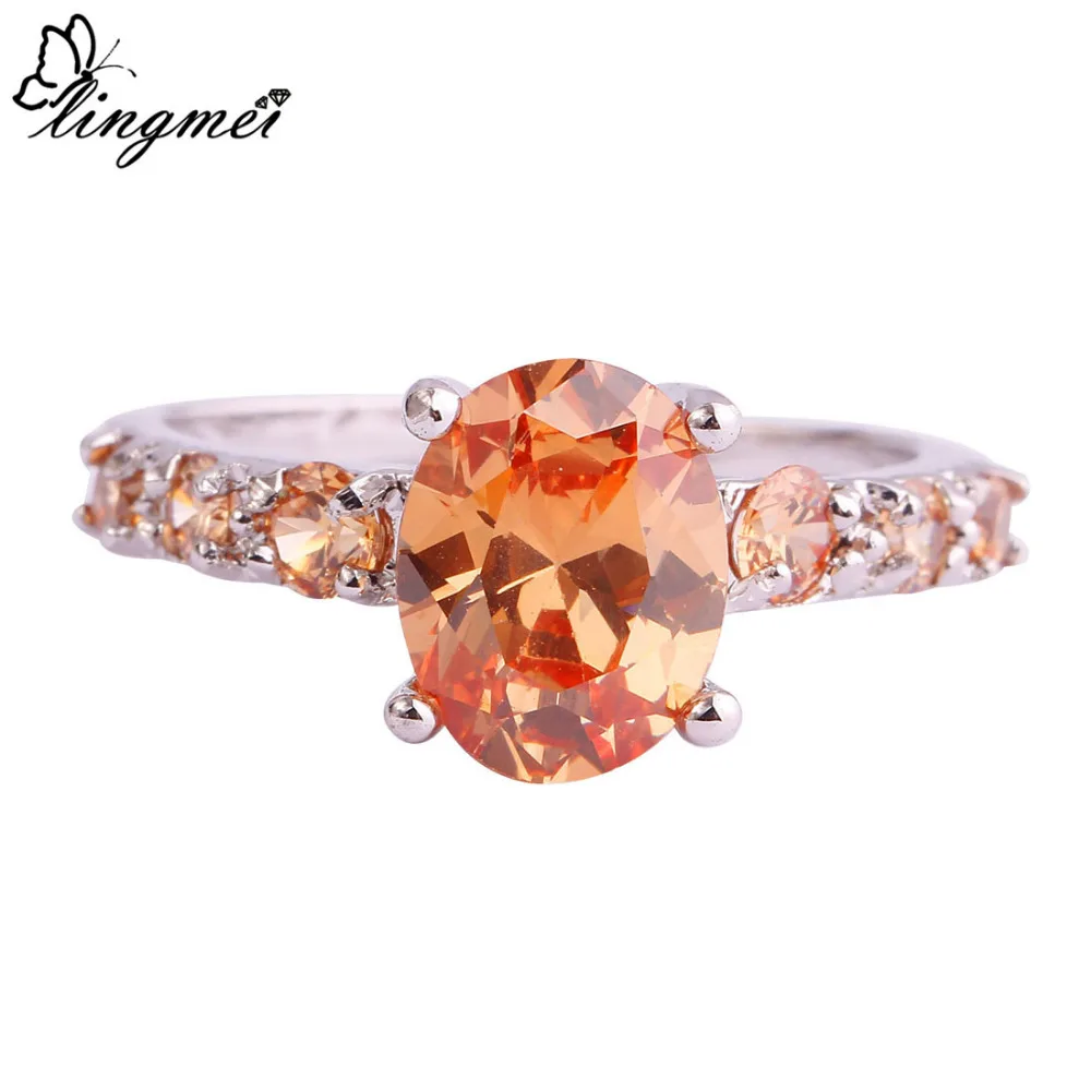 lingmei Unisex Oval ChampagneSilver Color Ring Size 6-12 13 New Arrival Fashion Jewelry Rings Wholesale Free Shipping | Украшения и