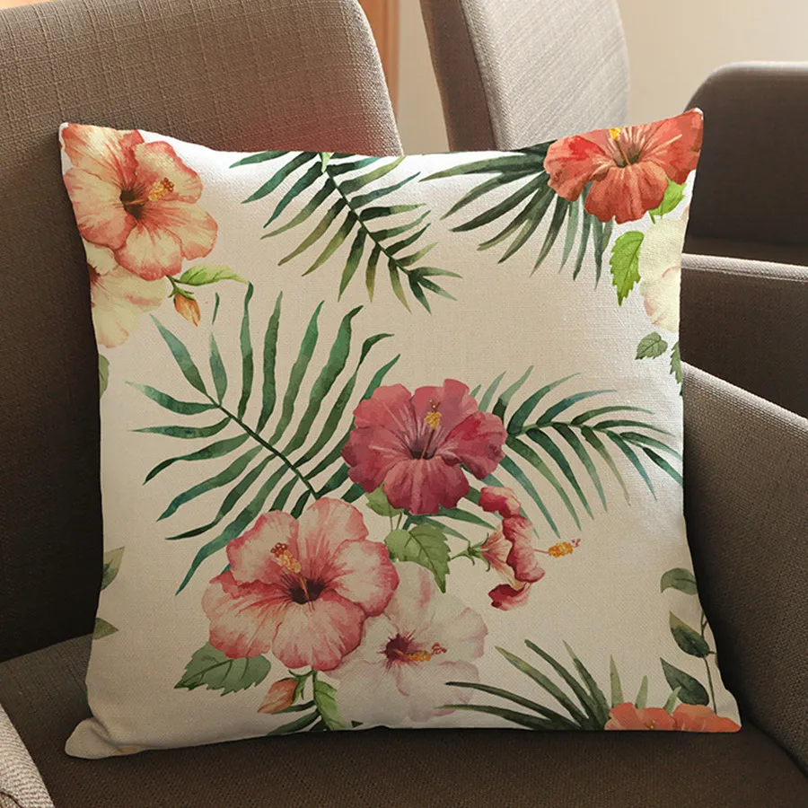 Чехол для подушки в стиле тропических растений цветов птиц фламинго попугай