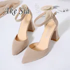 Сандалии женские замшевые, босоножки на высоком толстом каблуке, с острым носком, с перфорацией, v90, весна 2020