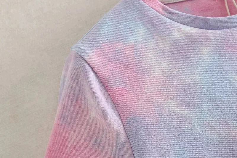 Женская трикотажная футболка с коротким рукавом и принтом Tie Dye, повседневные женские свободные топы, летняя футболка с круглым вырезом, женская футболка T1166