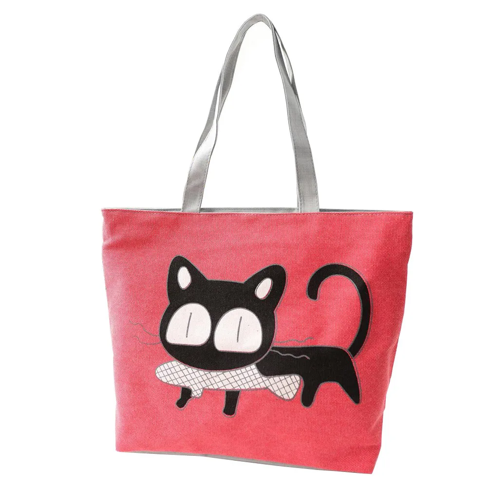 Модная женская сумка Холщовая Сумка с милым котом для ланча в офис кроссвбоди