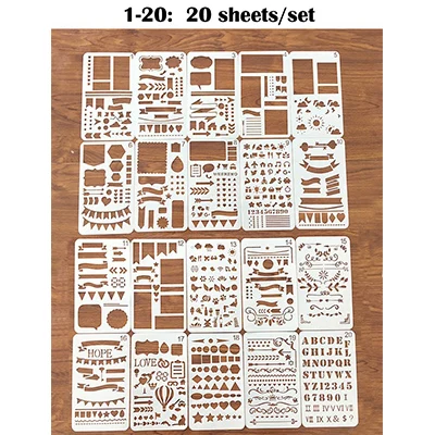 Freeshipping Dokibook Decorative Graffiti ruler DIY notebook painting ruler stencil Cute Stationery Creative ruler template - Цвет: 20 PCS