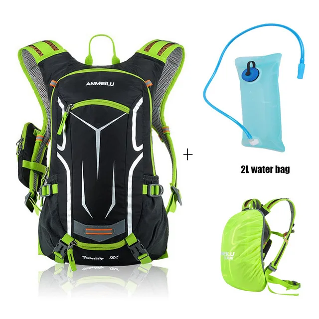 water bag and green 18L водонепроницаемый велосипедный рюкзак, сверхлегкий MTB велосипедная сумка для мужчин, открытый велосипедный гидратационный рюкзак с дождевиком, без сумки для воды - Цвет: water bag and green