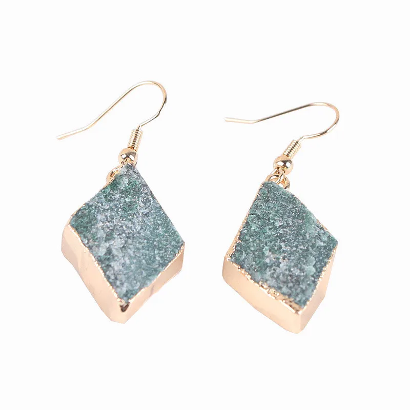 

Natural Stone Design Stud Earring Green Aventurine Long DropEarrings Geometric Shape Folk-custom Jewelry For Women Girl Gift