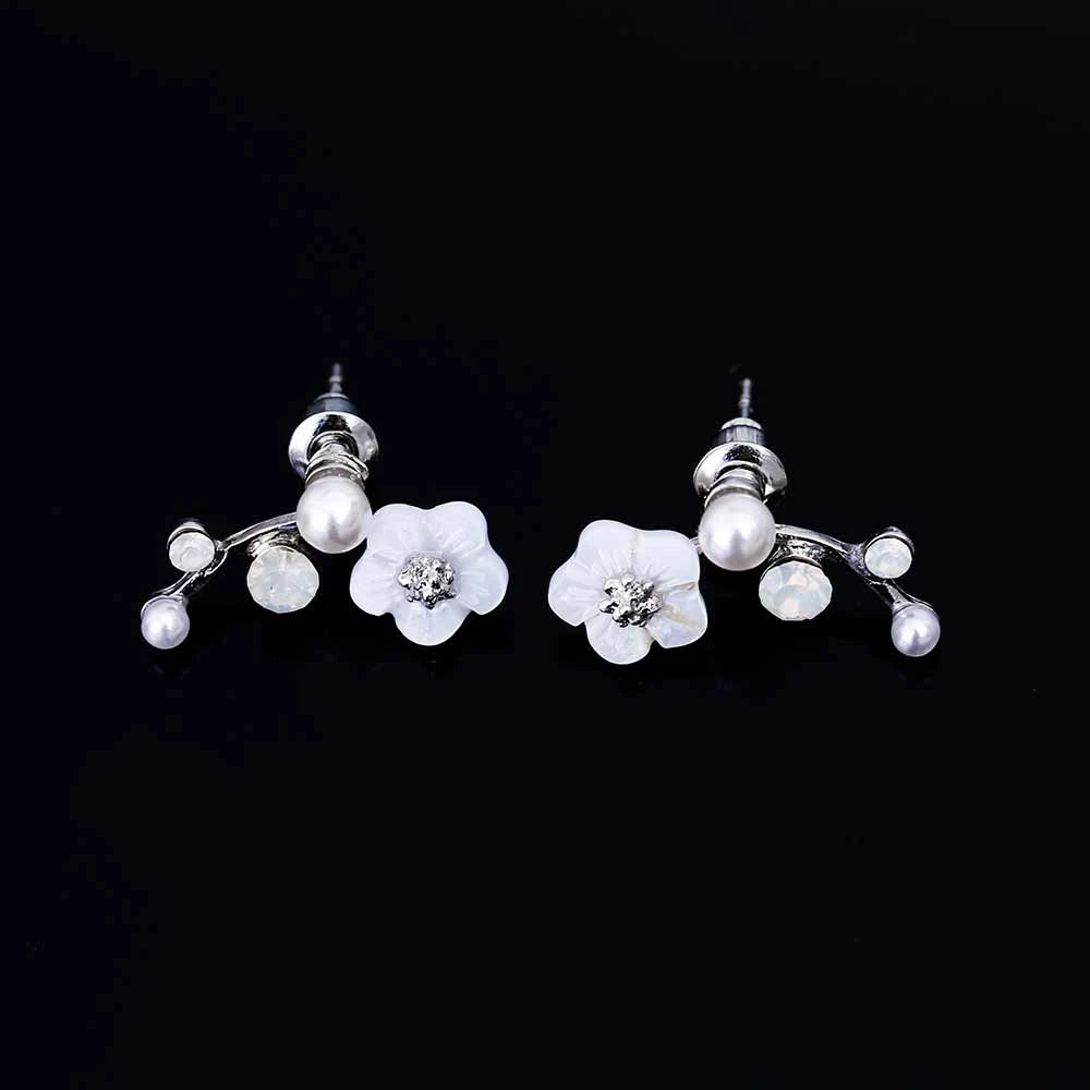 Silver Color Новая мода сердце из имитации жемчуга с украшением в виде кристаллов в форме цветка с «крыльями ангела» Корона серьги-гвоздики геометрической формы для Для женщин заявление ювелирные изделия уха - Окраска металла: Silver Color