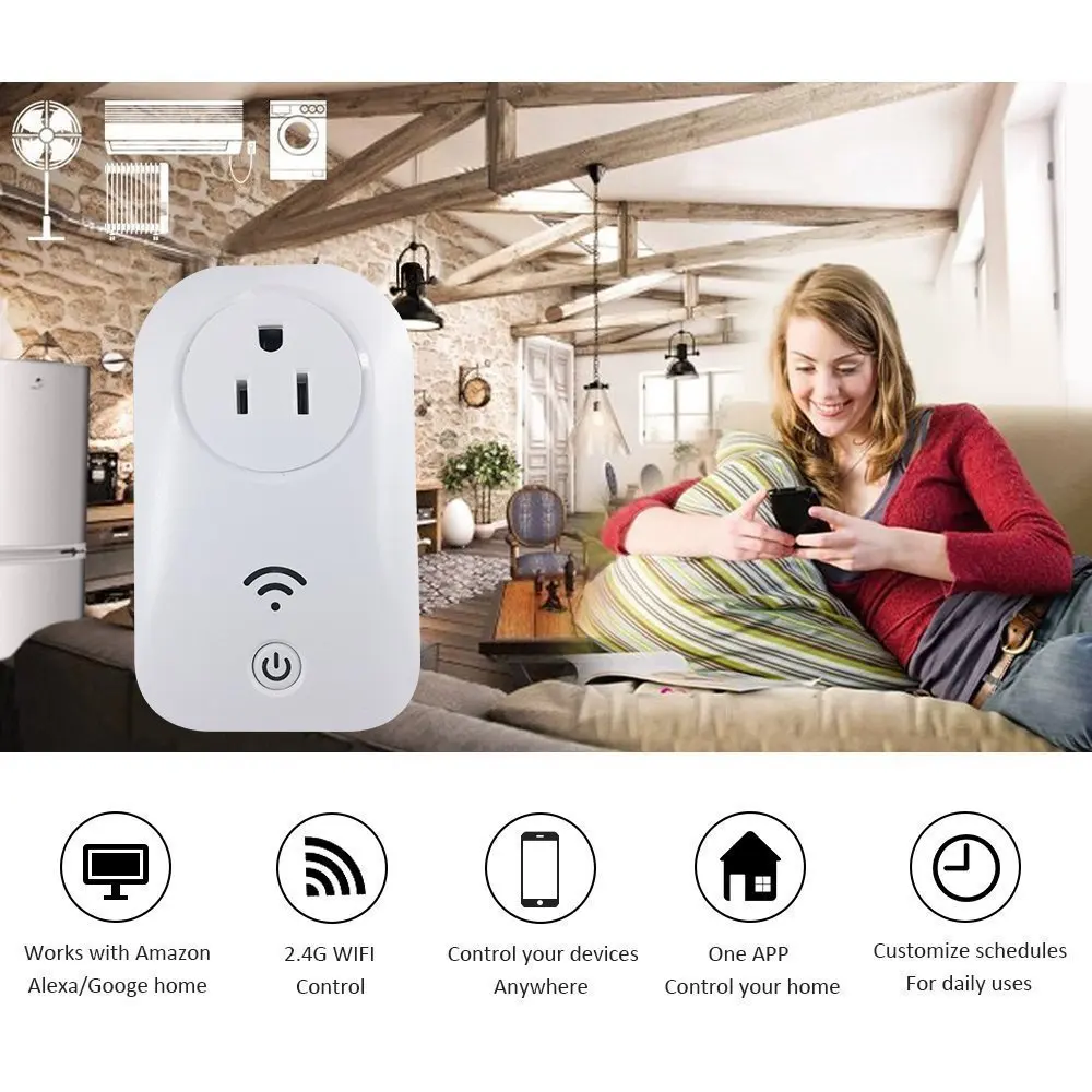 Wifi Smart US Plug Outlet Compatible with Alexa Echo Wi-Fi 2.4GHz Mini Socket Timer Function Home No Hub Required | Электроника