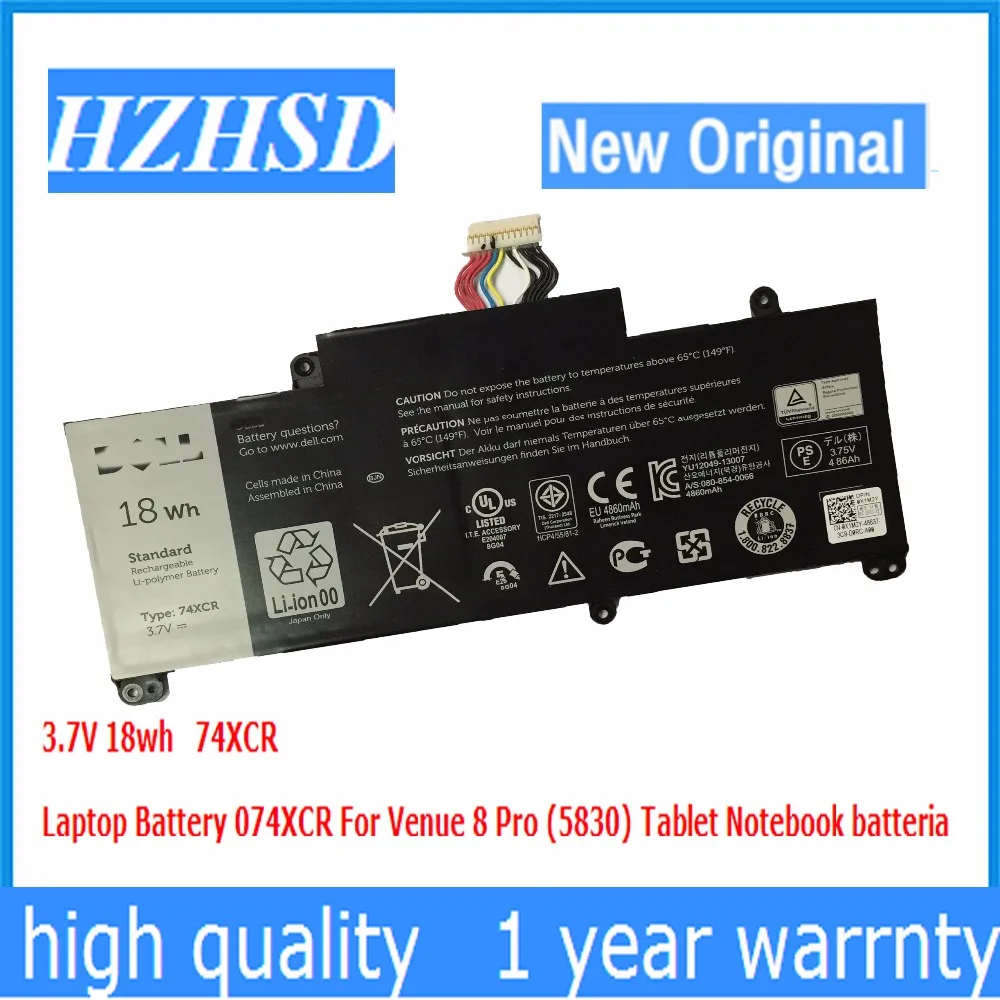 3 7 V 18wh новый оригинальный 74XCR Аккумулятор для ноутбука 074XCR Venue 8 Pro (5830) планшет