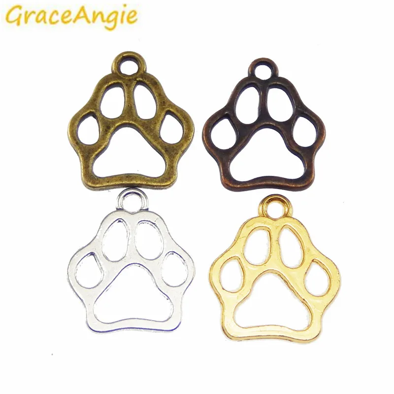 24 шт. подвеска браслет в виде собачьей лапы|paw print|bronze goldaccessory charm |