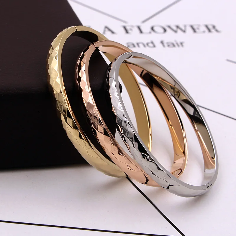 

Fashion Stainless Steel Better Rhombus Section Buckle Bling Bangle Bracelet Rose Gold Color Female Woman Party Gift