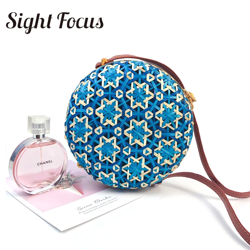 Круглая соломенная сумка из ротанга Sight Focus ручная работа Бамбуковая Боковая