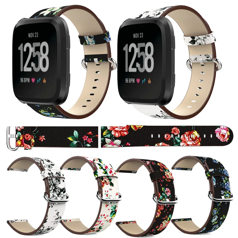 Модный принт браслет из натуральной кожи ремешок Браслет для Fitbit Versa Смарт часы