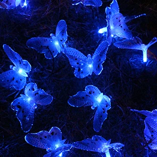 Синий 6 м 20 led волоконно-оптическая Бабочка Солнечная энергия светодиодный Сказочный светильник Бабочка открытый сад патио уличные вечерние украшения - Испускаемый цвет: Синий