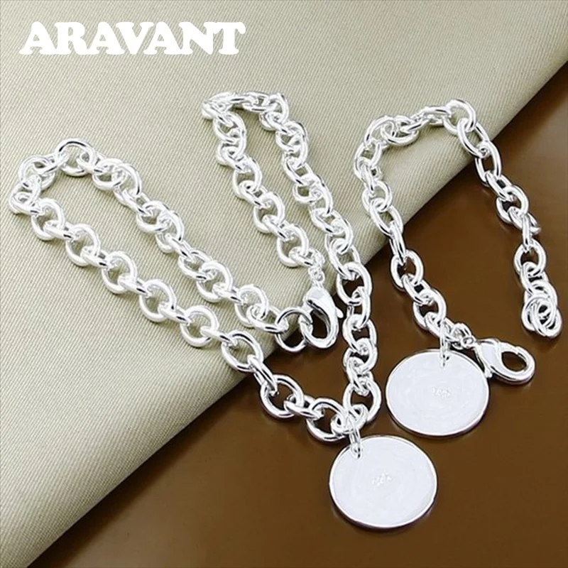 

925 Silver Jewelry Sets For Women Round Necklaces Bracelets Wedding Jewelry