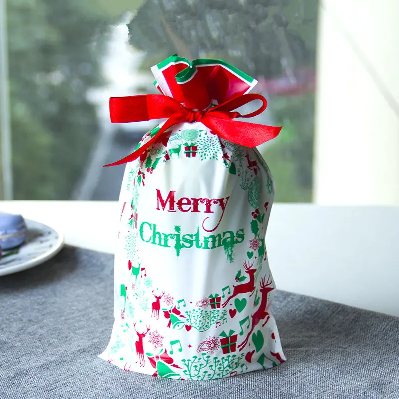 Green Red Christmas LBSISI жизнь 50/100 шт мешки для печенья, конфет Рождественский подарок сумки закуски с нугой и PE Пластик сумка-кисет День рождения свадьба - Цвет: Green Red Christmas