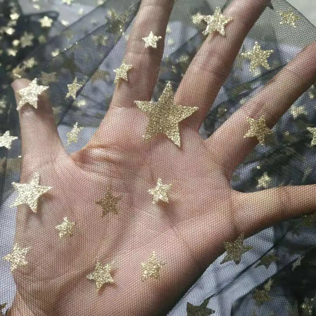 Золотая Звезда 10 ярдов сетчатая ткань с блестками для свадьбы/вечернее платье